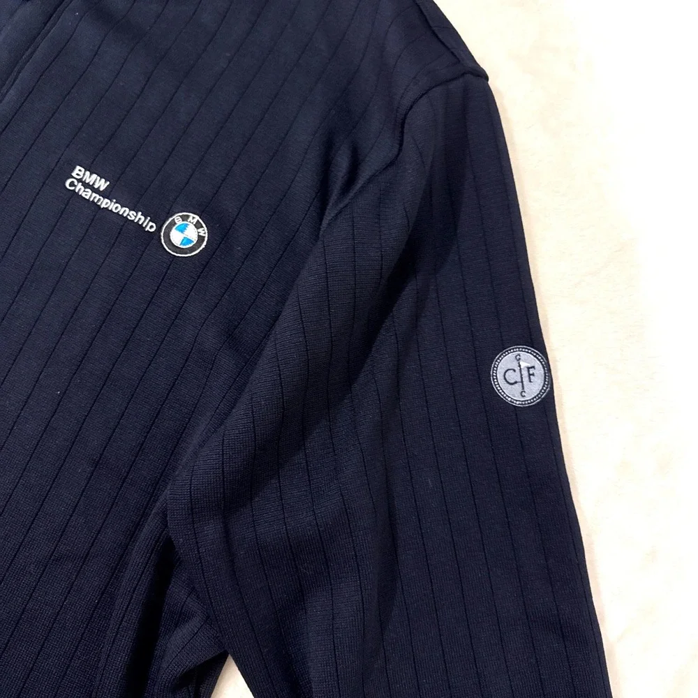 FootJoy Mens 1/4 Zip Pullover XL Black BMW Championship Ribbed Golf Sweater